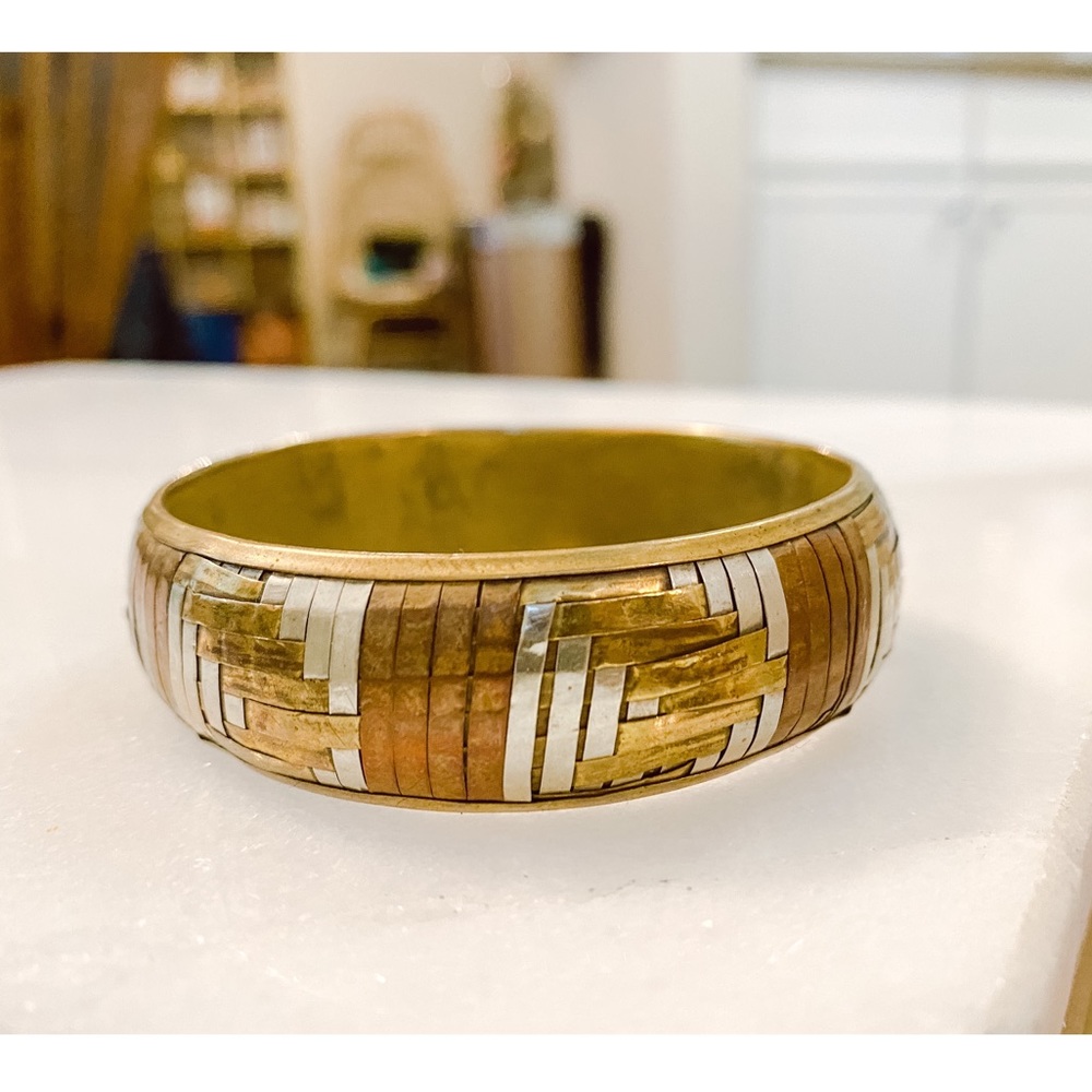 Vintage Mixed Metal Thick Bangle Bracelet